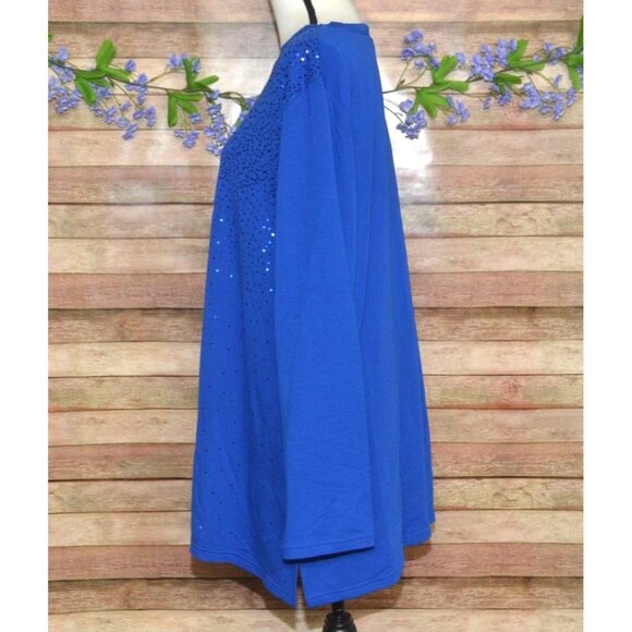 Quacker Factory Womens Plus 3X Blue Sequin Tunic Thin Knit Shirt Party Holiday - Picture 4 of 9